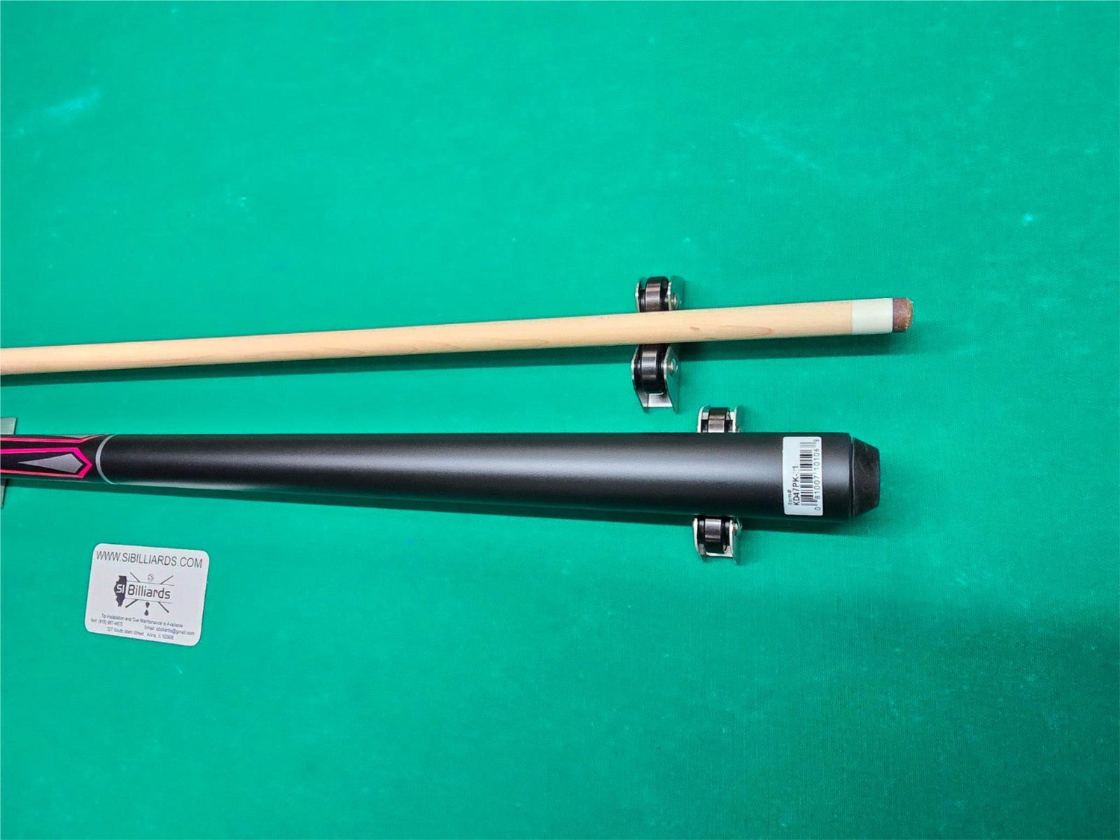 KODA KD47 Pool Cue – Matte Black Pink/Silver Graphics 3/8x10 Maple Shaft 21oz