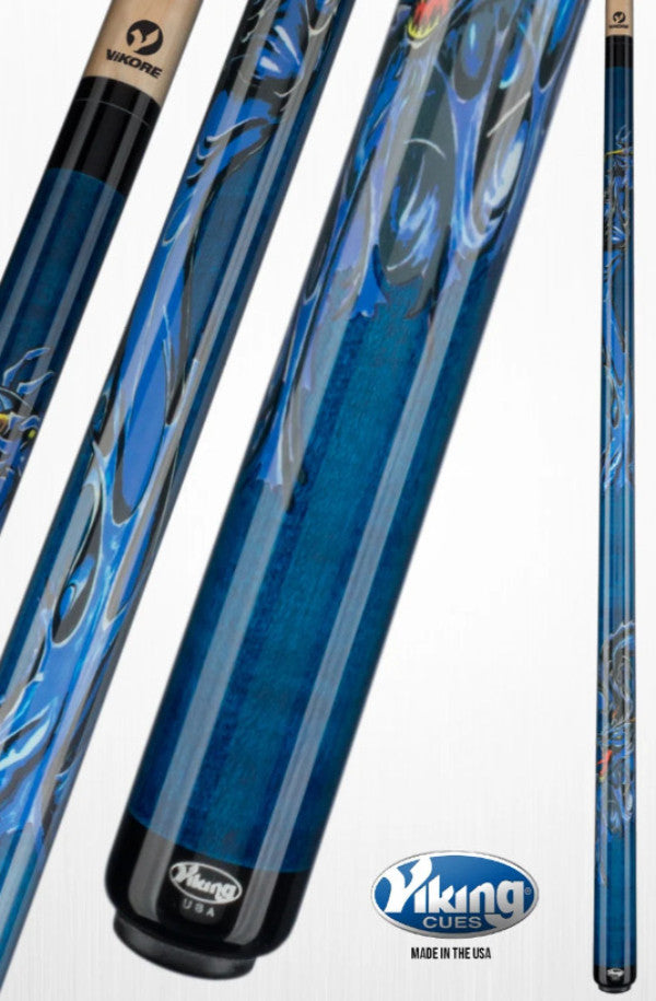 Viking Cues Blue Dragon Pool Cue Stick 13mm ViKORE Shaft, 19 oz Billiards Cue