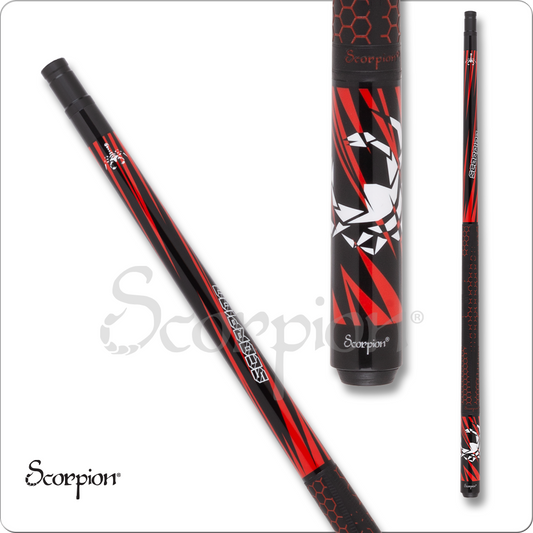 Scorpion SW32 Pool Cue Black with Red Slanted Points 19oz Free Shipping!