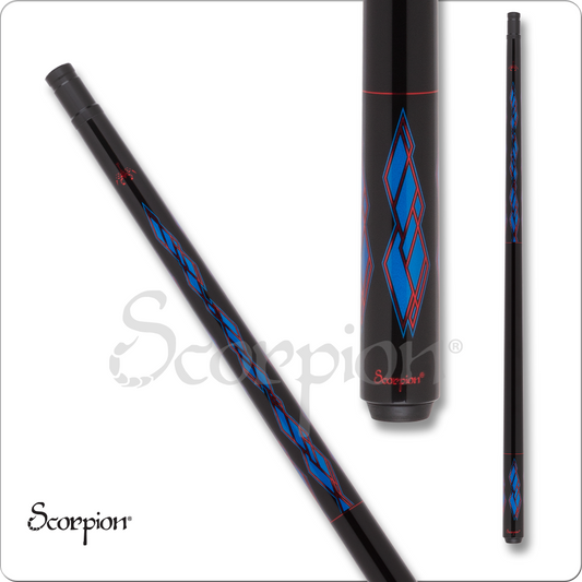 Scorpion SW20 Pool Cue Black with Blue Diamonds 19oz Free Shipping!