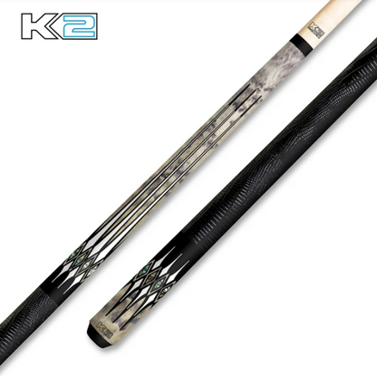 K2 POOL CUE KL192 Matte Gray, White/Abalone Floating Points, Black Embossed