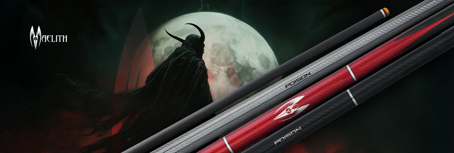 Poison Maelith No Wrap Pool Cue - Grey Venom Carbon Shaft, 12.4mm Tip