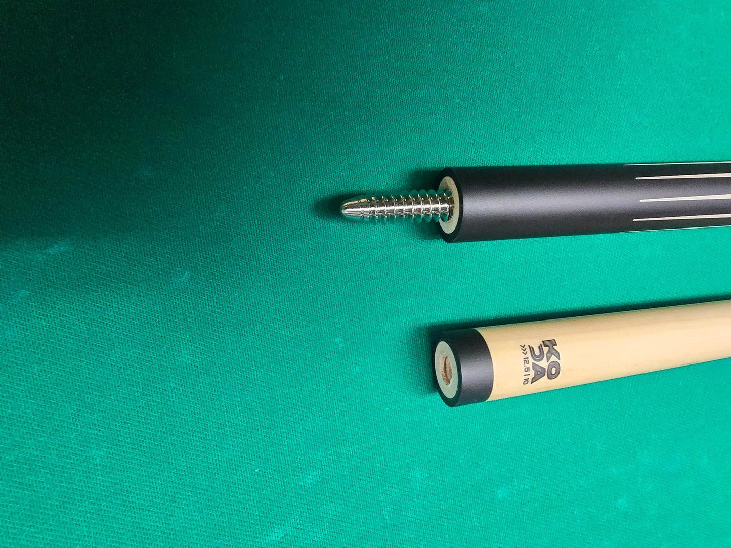 KODA KD55GY Pool Cue - Gray Curly Maple Overlay with Black and Abalone Points