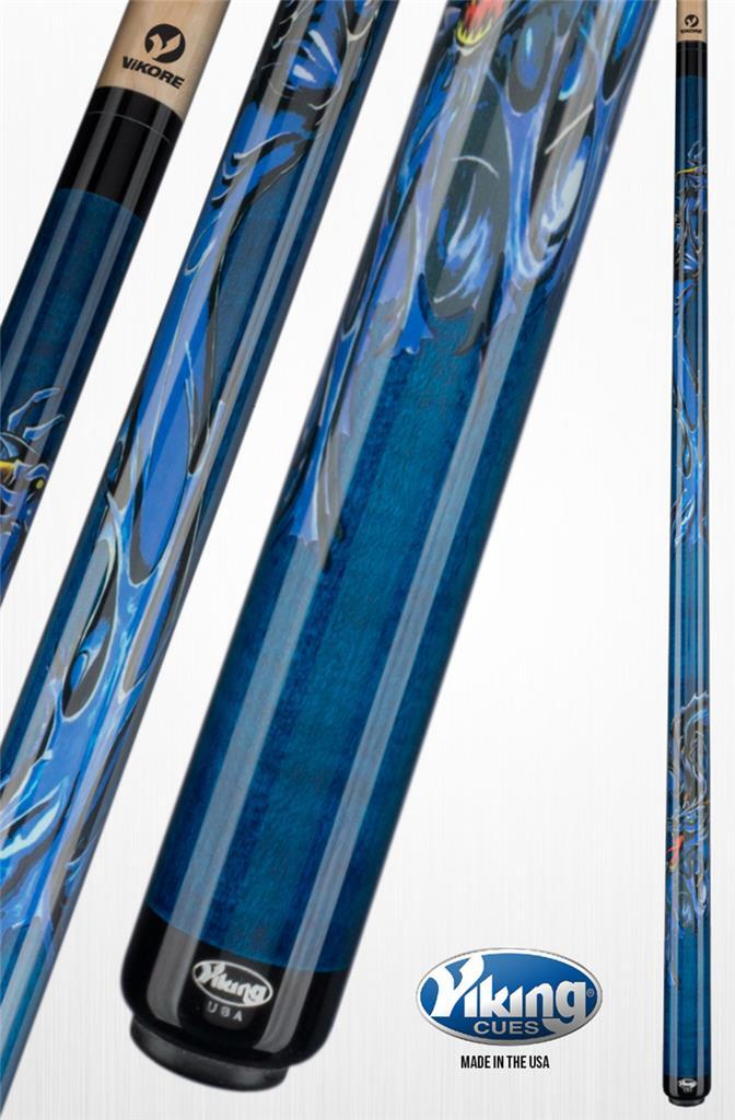 Viking Cues Blue Dragon Pool Cue Stick 13mm ViKORE Shaft, 19 oz Billiards Cue
