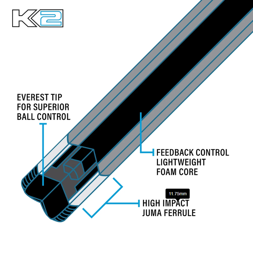 NEW K2 KL181 Low Deflection Pool Cue – Performance Series - 12.5 mm Shaft