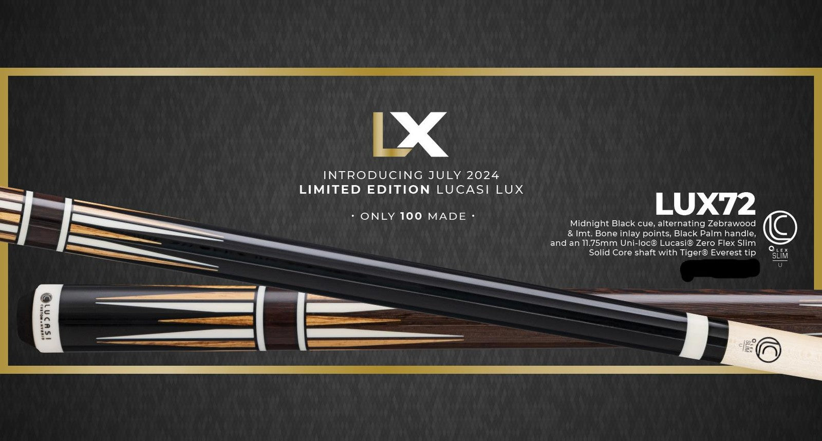 Lucasi LUX 72 Pool Cue 19oz 11.75mm Hybrid SlimShaft