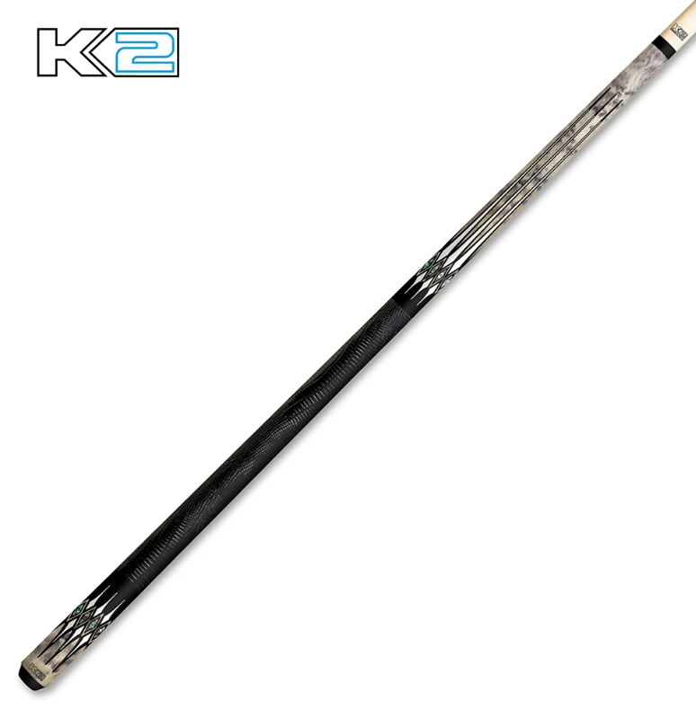 K2 POOL CUE KL192 Matte Gray, White/Abalone Floating Points, Black Embossed