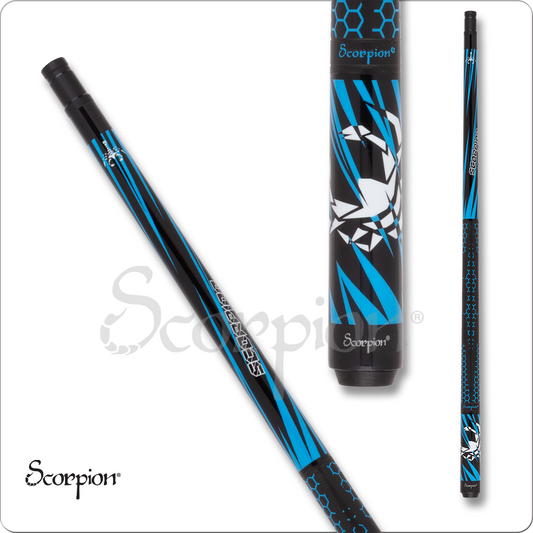 Scorpion SW30 Pool Cue Black with Sky Blue Slanted Points 19oz Free Shipping!