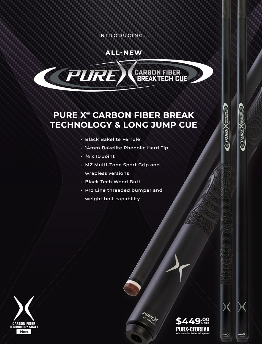 Pure X Carbon Fiber Break Cue With Sport Wrap! Free Shipping!