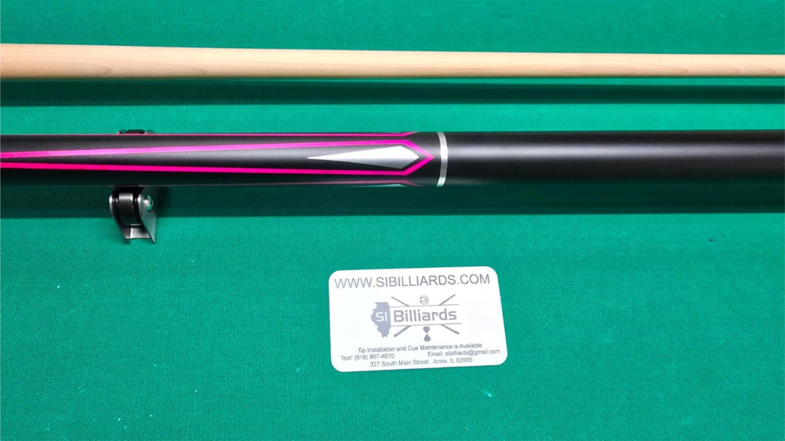 KODA KD47 Pool Cue – Matte Black Pink/Silver Graphics 3/8x10 Maple Shaft 21oz
