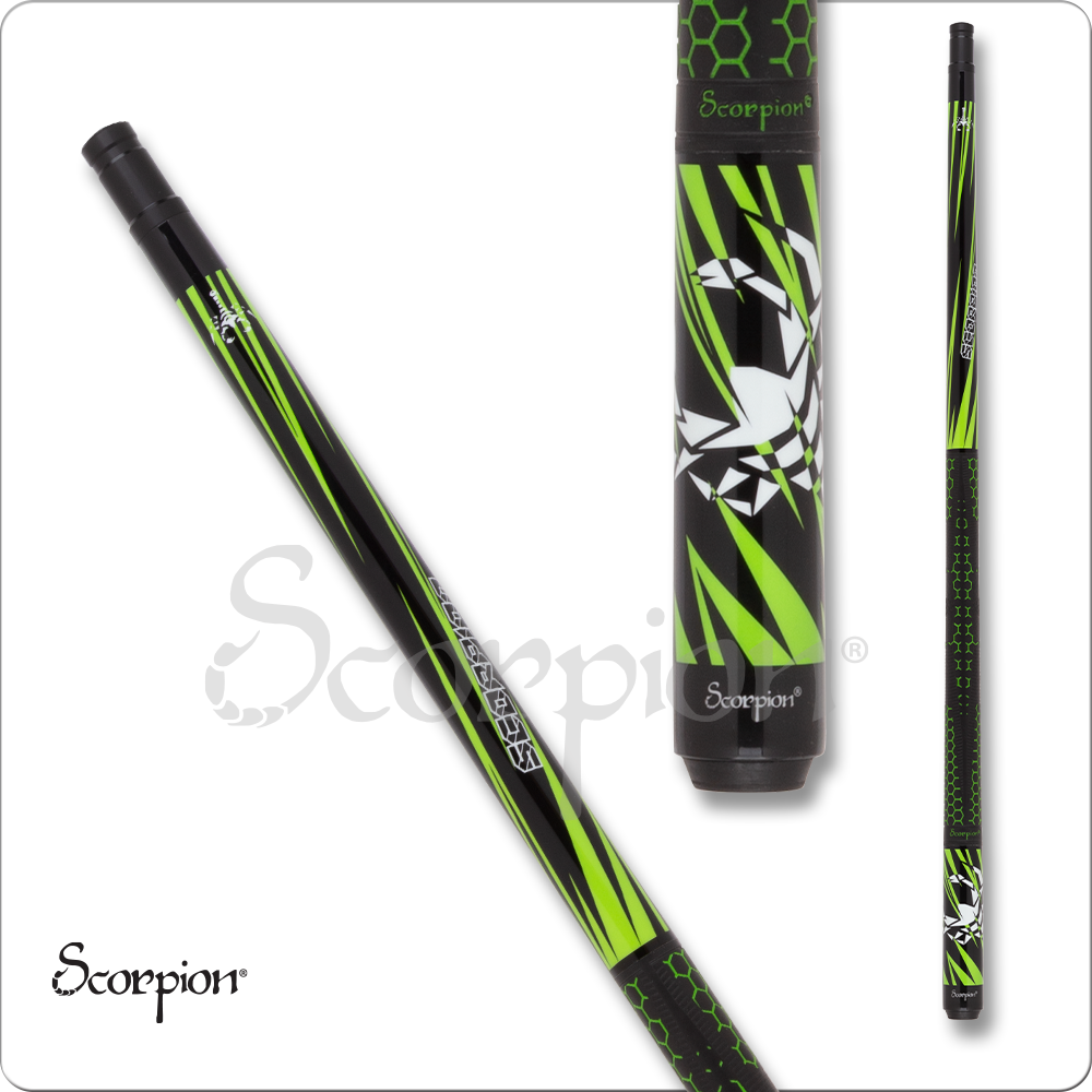 Scorpion SW33 Pool Cue Black with Green Slanted Points 19oz Free Shipping!