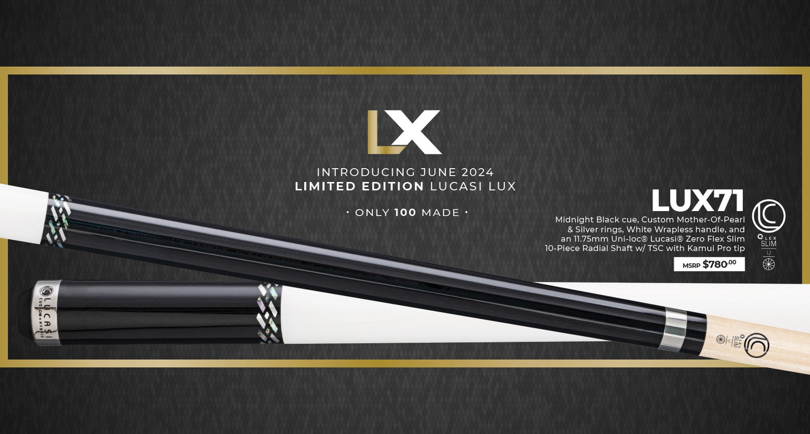 Lucasi LUX 71 Pool Cue 19oz 11.75mm Hybrid Slim