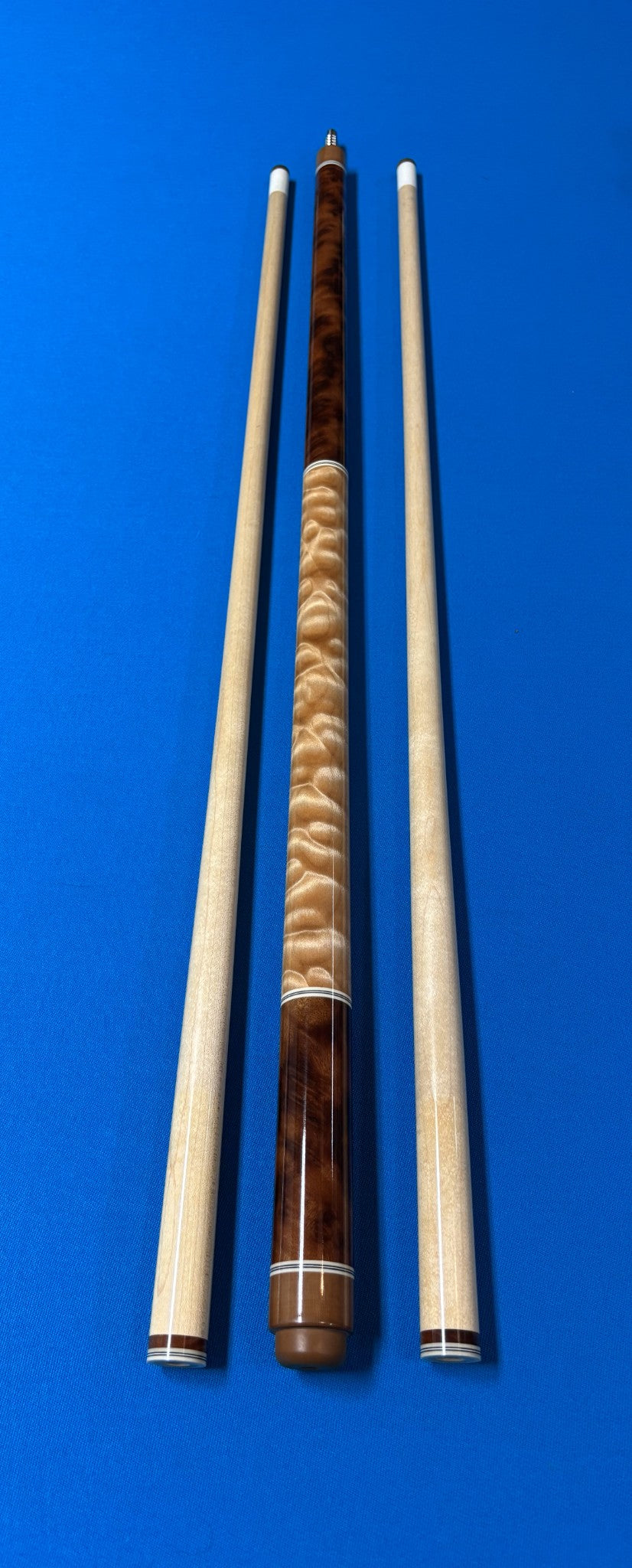 Don Hale Custom Cue Camphor Burl with Quilted Maple Two Shafts! Radial Joint!