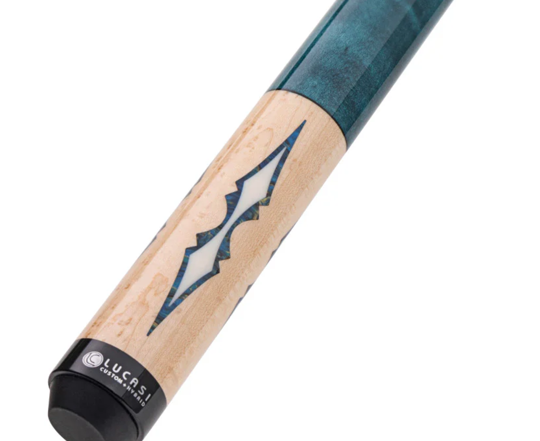 Lucasi LZC59 Custom Walnut Birdseye & Aquamarine/Off-White Wrapless Cue