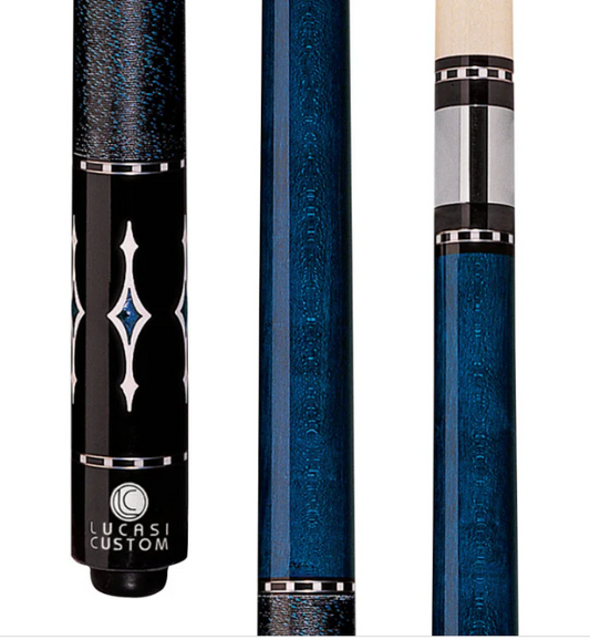 Lucasi Custom LZE7 Luminous Blue Birdseye Maple with Black/Blue Linen Wrap