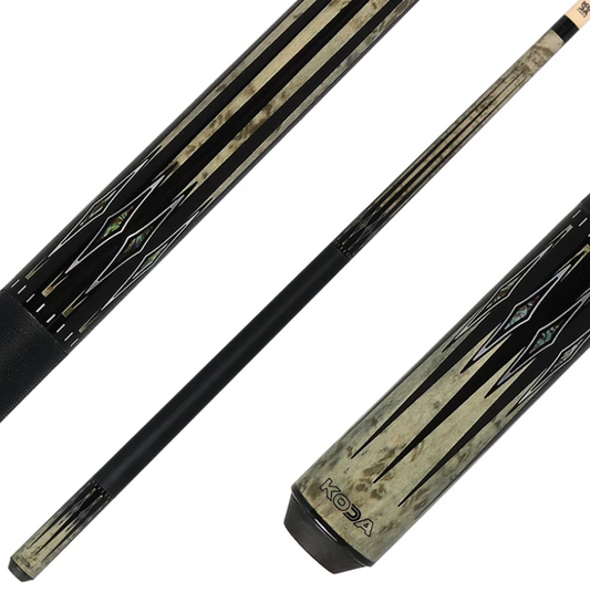 Koda Gray-Stained Maple with Black and Abalone Points Graphic Pool Cue - KD54