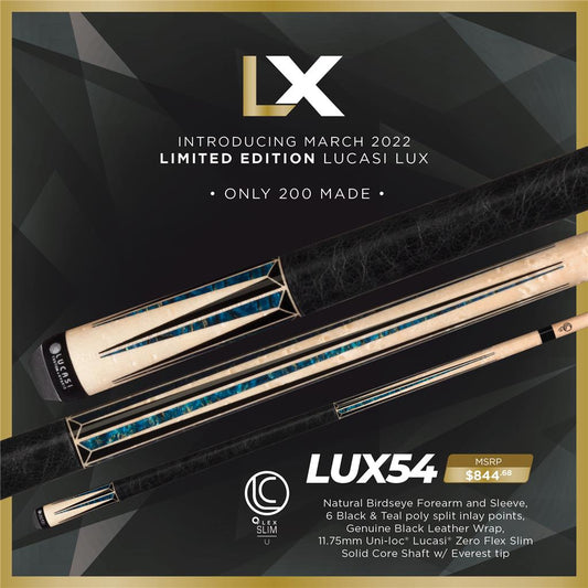 Lucasi LUX 54 Custom Cue Uniloc 11.75mm LTD Only 200 Made New Free Shipping!