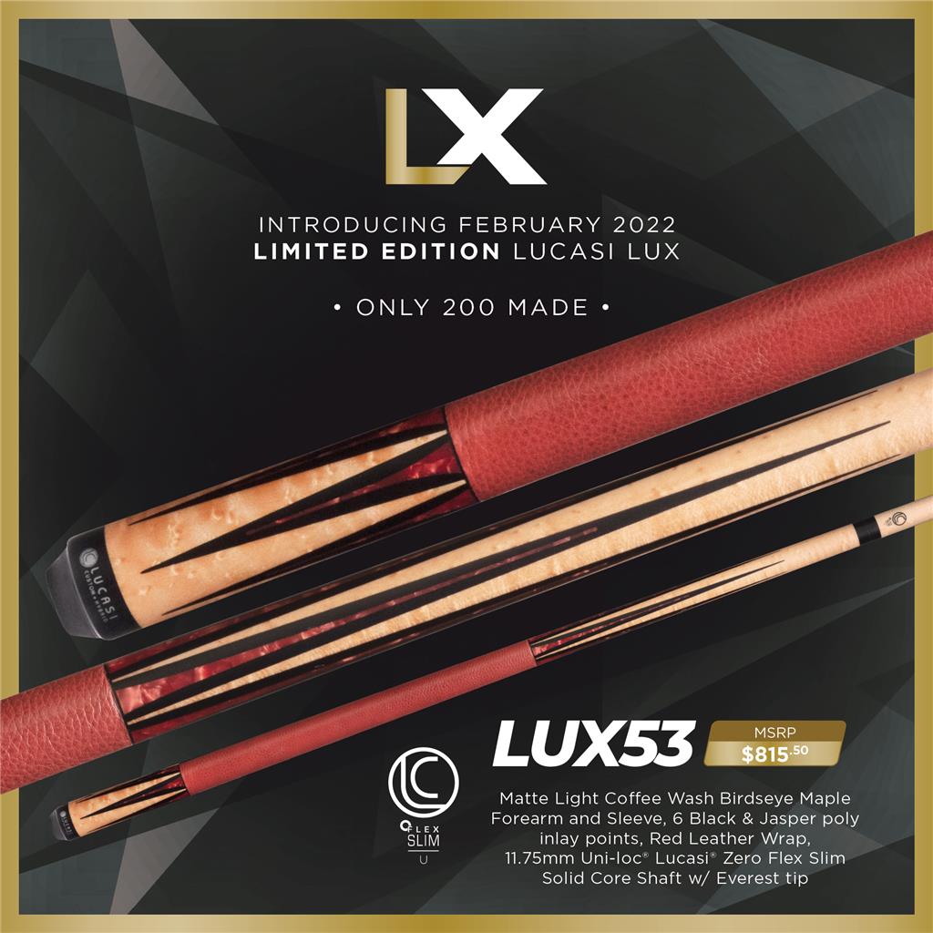 Lucasi LUX 53 Custom Cue Uniloc 11.75mm LTD Only 200 Made New Free Shipping!