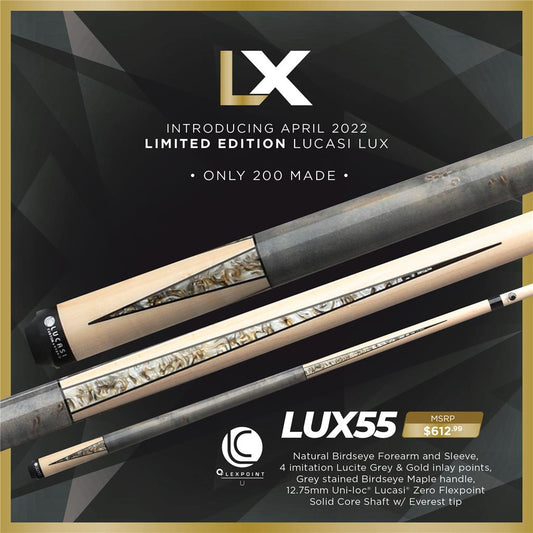 Lucasi LUX 55 Custom Cue Uniloc 12.75mm LTD Only 200 Made New Free Shipping!