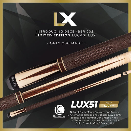 Lucasi LUX 51 Custom Cue Uniloc 12.75mm LTD Only 200 Made New Free Shipping!