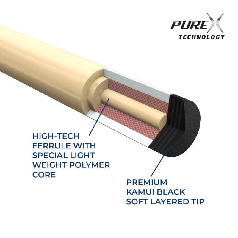 PureX HXTE14 Pool Cue Natural Birdseye Maple w/ Cocobolo, Bocote and Ivory Graph